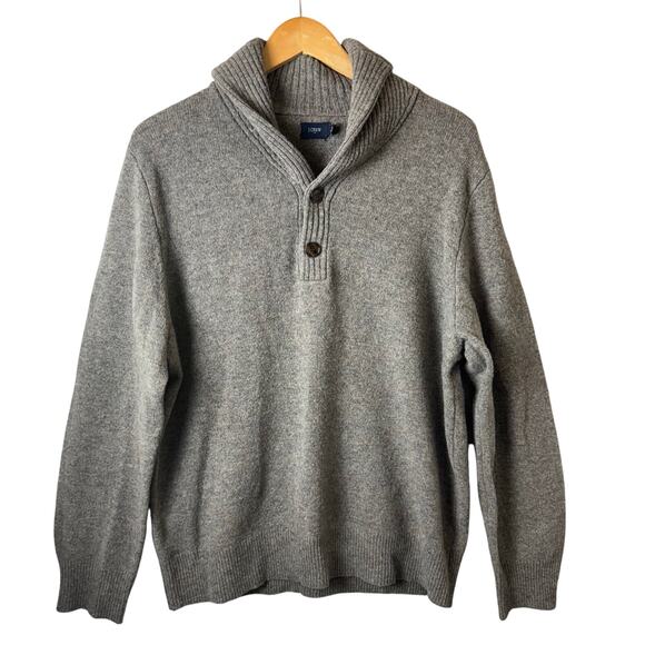 J.Crew Lambs Wool Sweater Mens Sz L Gray Preppy Academia Winter Casual Grandpa - Picture 1 of 11
